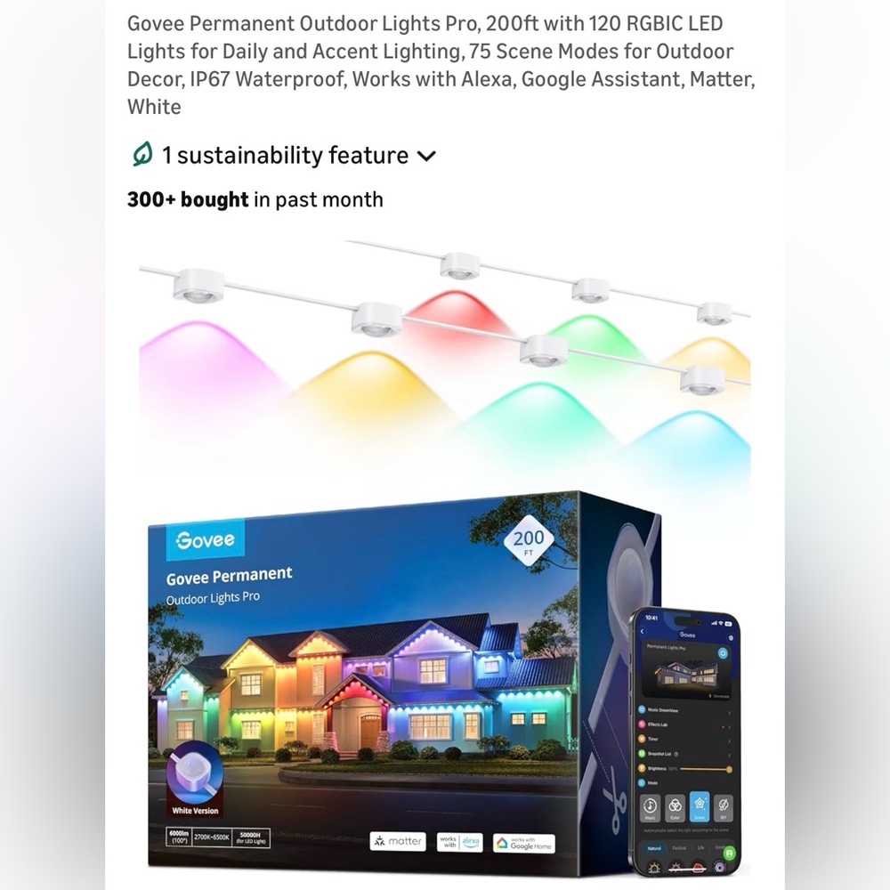 Govee Permanent Outdoor Lights Pro - White Multi-Color LED 200FT Brand New